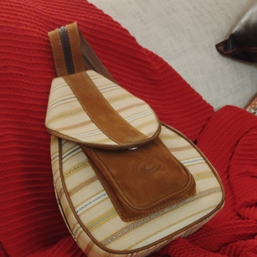 Handmade Guatemala Woven And Brown Suede Backpack Bag